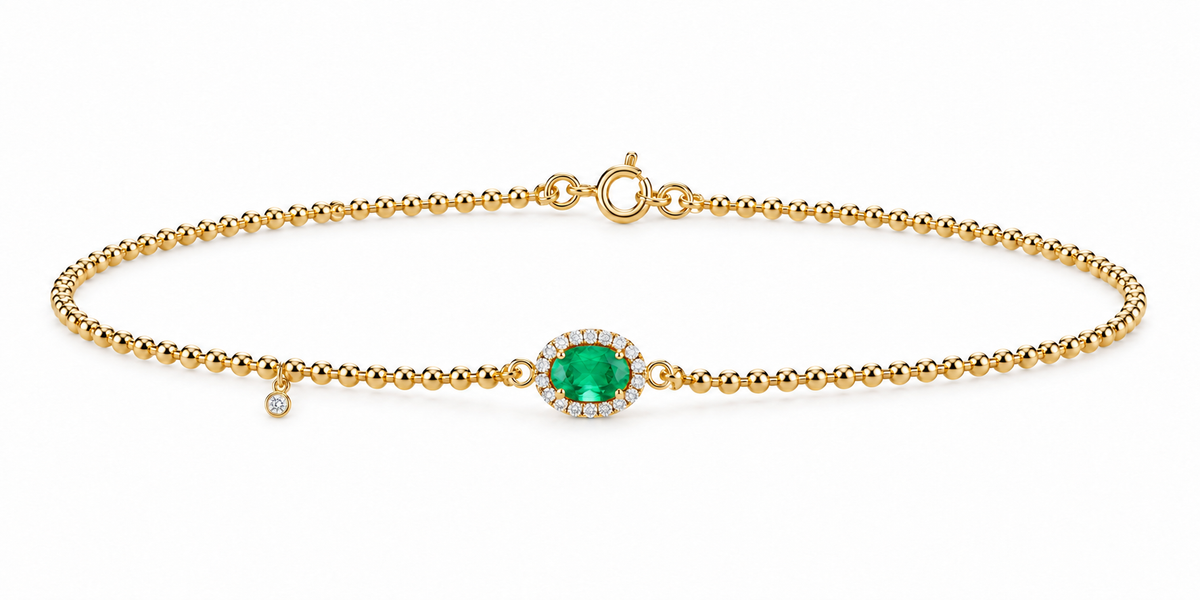 Pulsera Mini Esmeralda con Halo Diamantes
