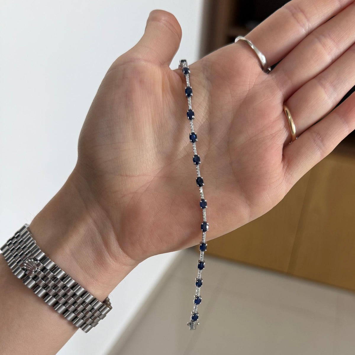 Oval-Cut Blue Sapphire Tennis Bracelet