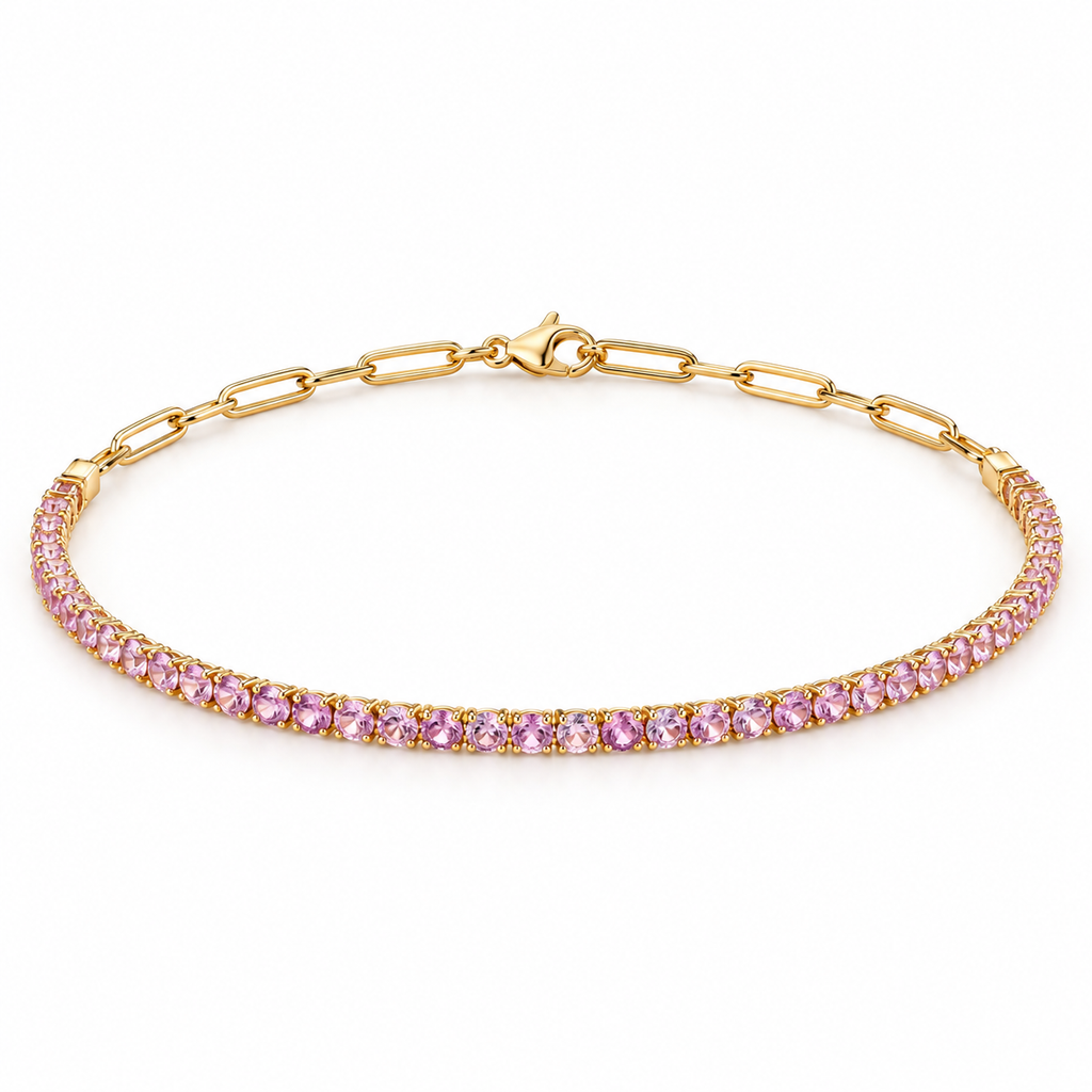 Half Tennis Bracelet Zafiro Rosa Half Paperclip