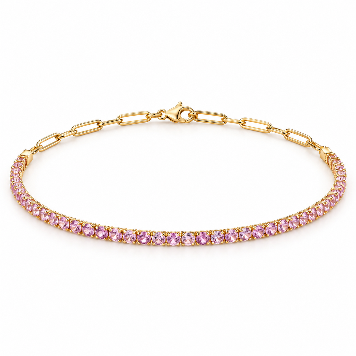 Half Tennis Bracelet Zafiro Rosa Half Paperclip